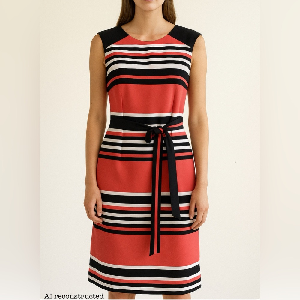 Pink and Black Tie Front Sheath Midi Dress